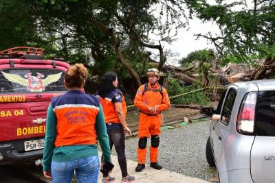 defesa civil trabalha em área de risco