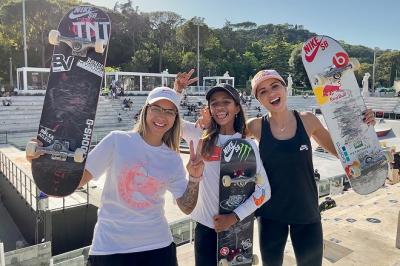 Pâmela Rosa, Rayssa Leal e Leticia Bufoni avançam à final do Mundial de Street e garantem vaga nas Olimpíadas.