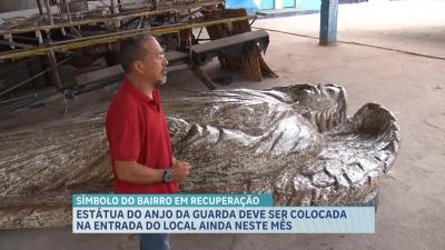 Estátua do Anjo da Guarda que passa por restauração deve ser recolocada ainda neste mês