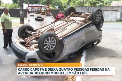 Carro capota e deixa 4 pessoas feridas na Avenida Joaquim Mochel, em São Luís