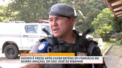 PM conduz suspeito de assalto em farmácia no bairro Araçagi