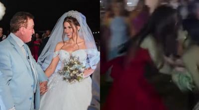 Casamento de Amado Batista tem briga feia por buquê; veja a cena