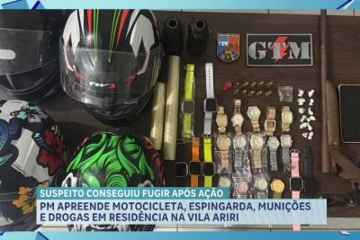 PM apreende motocicleta, arma de fogo e drogas em ação na Vila Ariri