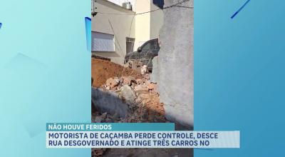 Caçamba colide com três carros e atinge muro de igreja no bairro Vinhais, em São Luís