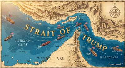 Trump publica montagem do estreito de Ormuz como ‘estreito de Trump’